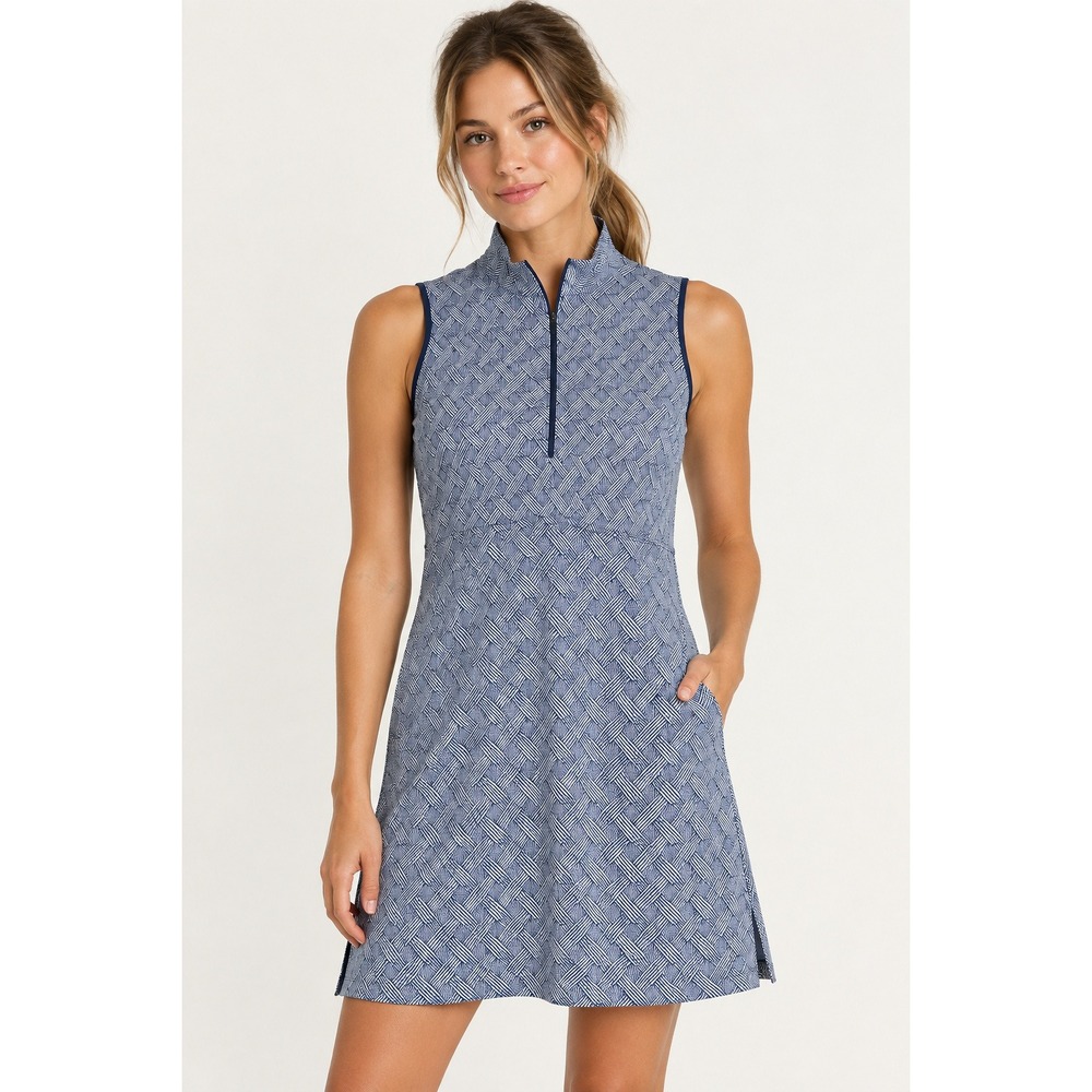 NWT EP New York Golf Dress Women XS Blue White Pockets UV 50 Sleeveless Zip Mock